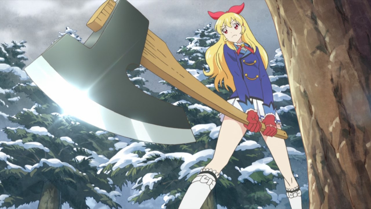 Ichigo holding a giant axe ready to destroy that tree